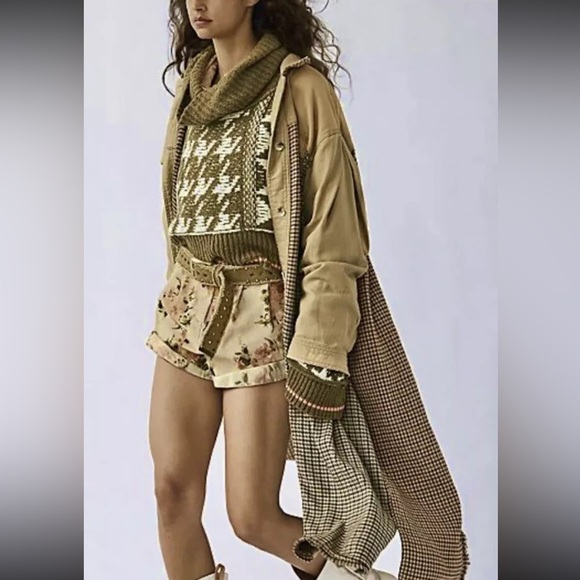 Free People Bentley Ombre Plaid Patchwork Oversized Trench Shirt Jacket